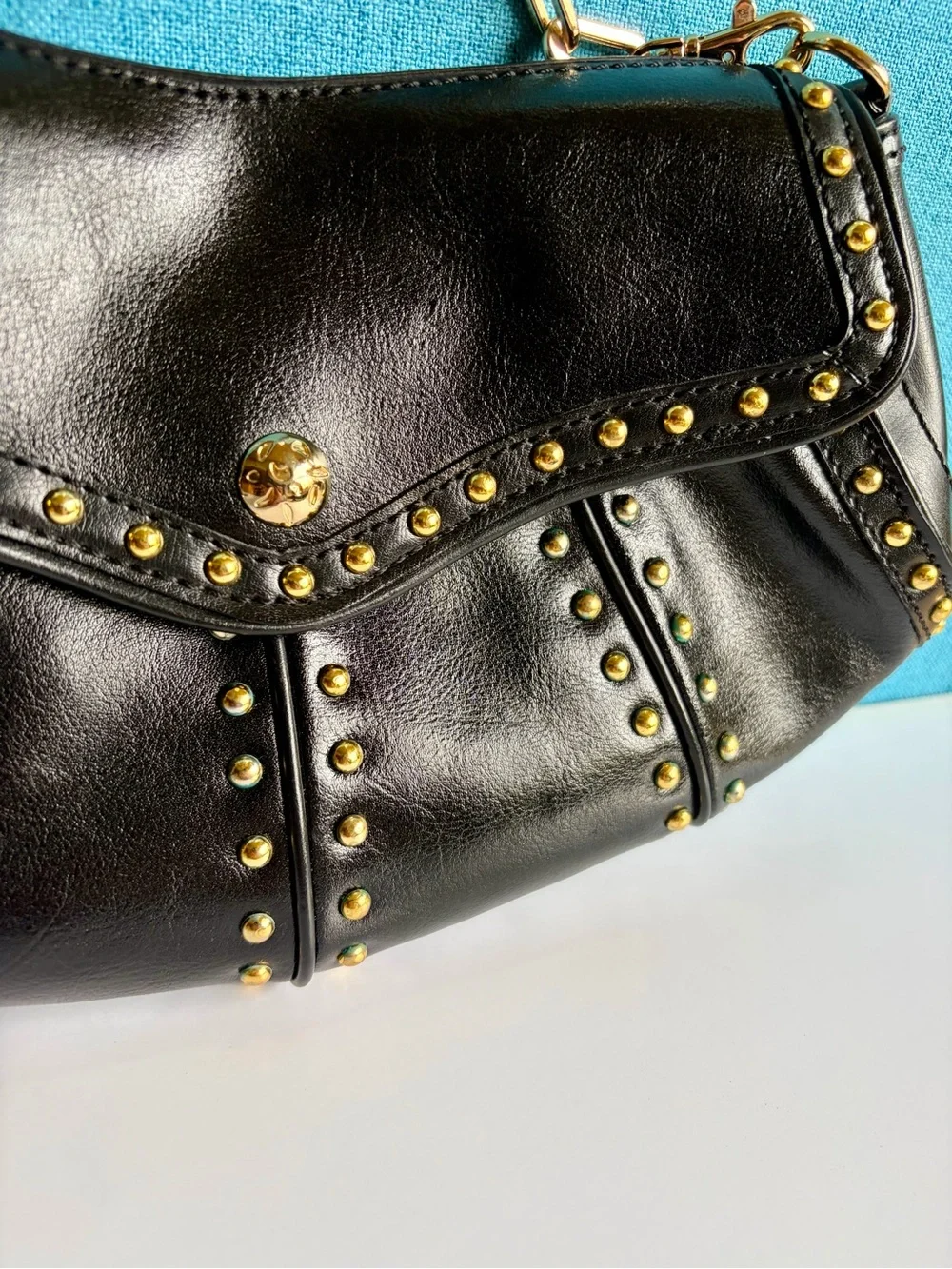 Maxx New York Black Shoulder Bag with Gold Studs & Chain Strap